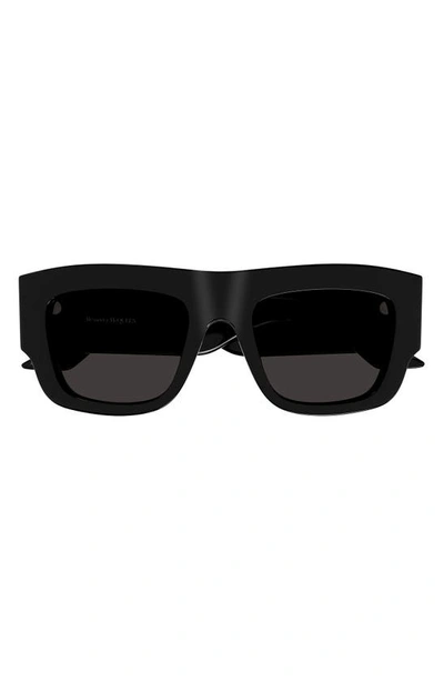 Alexander Mcqueen Men's Acetate Rectangle Sunglasses In Shiny Solid Black