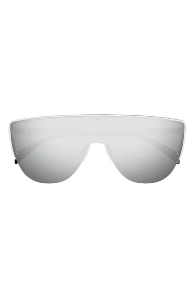 Alexander Mcqueen Men's Skull Metal Shield Sunglasses In Silver