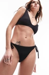Topshop Mix And Match Crinkle Tie Side Bikini Bottoms In Black In Black