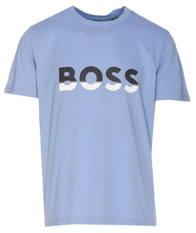 Hugo Boss Men's Big Logo Jersey Cotton T-shirt In Forever Blue/asphalt Grey