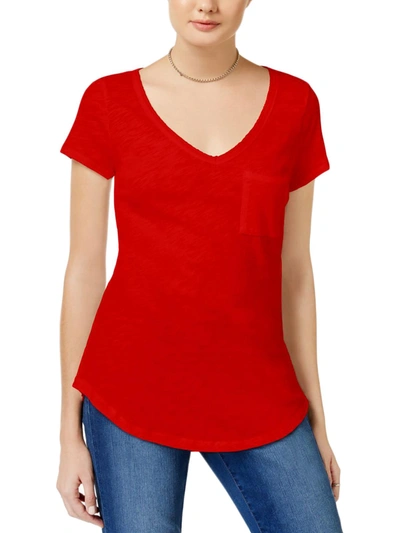 Maison Jules Womens V-neck Heathered T-shirt In Red