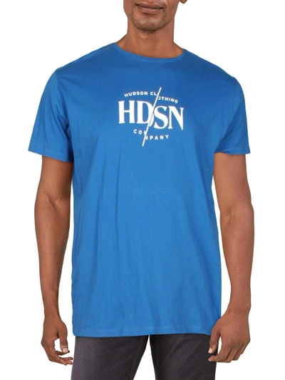 Hudson Mens Distressed Crew Neck Graphic T-shirt In Blue