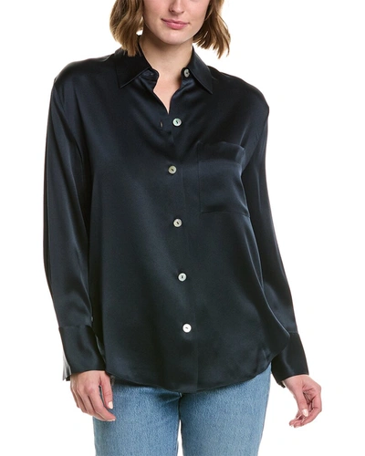 Vince Relaxed Chest Pocket Silk Blouse In Blue