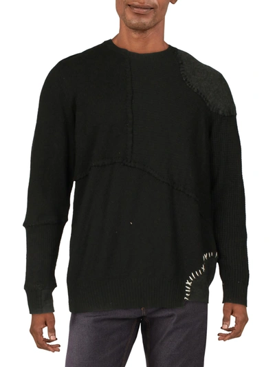 Diesel Frank Mens Patchwork Knit Pullover Sweater In Black