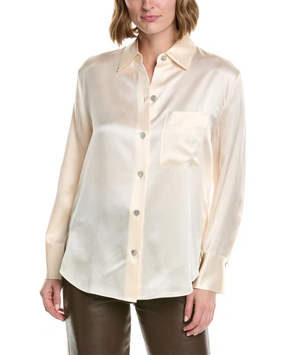 Vince Relaxed Chest Pocket Silk Blouse In White