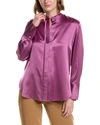 Vince Raw Edge Silk Button-up Blouse In Purple