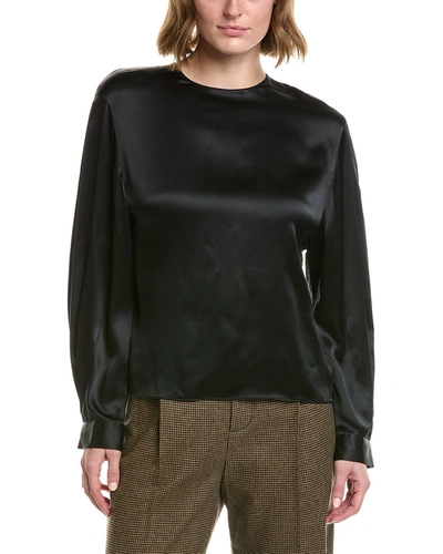 Vince Pleated Cuff Silk Blouse In Black