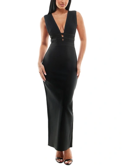 Bebe Womens Ribbed Bodice Cage Cocktail And Party Dress In Black