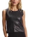 Commando Faux Leather Crop Muscle Tank In Black