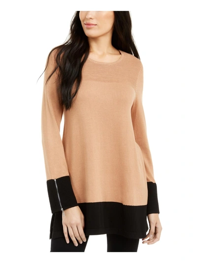 Alfani Womens Colorblock Textured Tunic Sweater In Beige