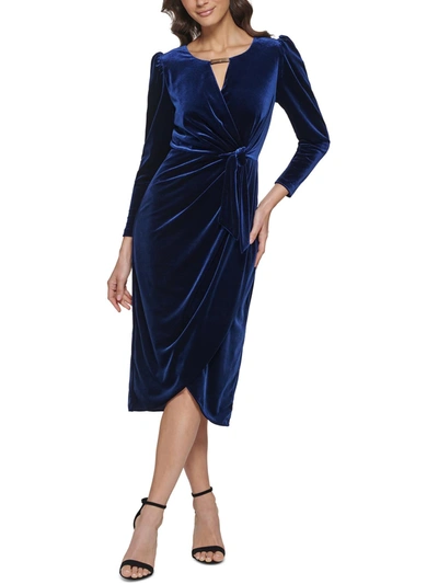 Kensie Dresses Womens Velvet Tea Wrap Dress In Blue