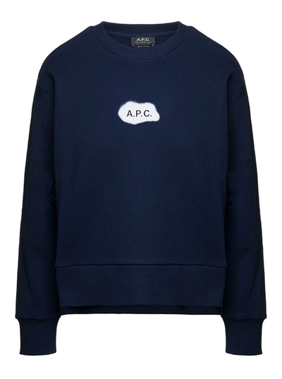 Apc 'sibylle' Blue Crewneck Sweatshirt With Logo Print At The Front In Cotton Woman In Black
