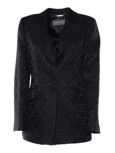 Alberta Ferretti Monogram-jacquard Single-breasted Blazer In Black