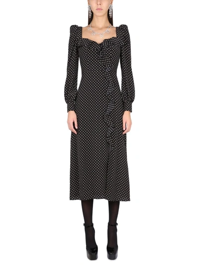 Alessandra Rich Polka-dotted Silk Midi Dress In Black
