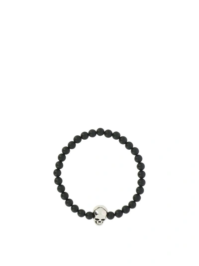 Alexander Mcqueen "skull Beaded" Bracelet In Black