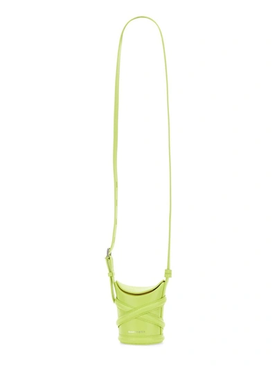 Alexander Mcqueen Logo Embossed The Mini Curve Bucket Bag In Green