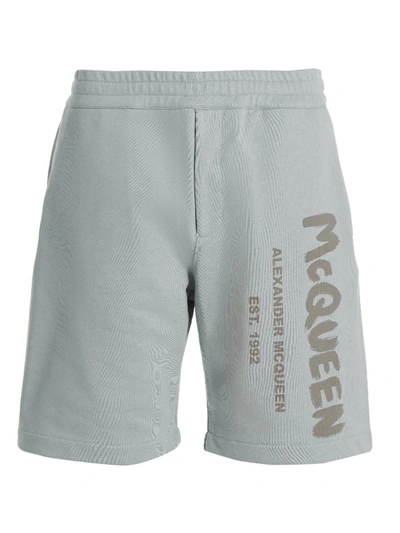 Alexander Mcqueen Logo印花棉运动短裤 In Grey