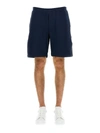 Alexander Mcqueen Men Bermuda Shorts With Selvedge Logo Band In Blue
