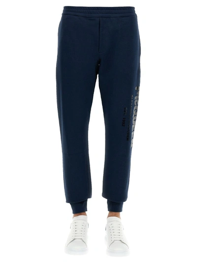 Alexander Mcqueen Jogging Pants With Graffiti Logo In Blue