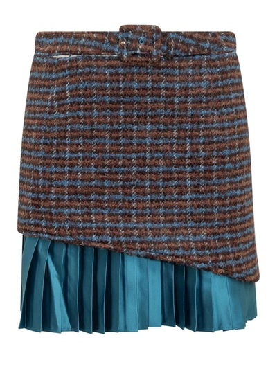 Andersson Bell Layered Checked Mini Skirt In Brown