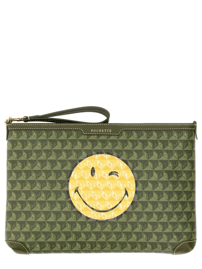 Anya Hindmarch Clutch I Am A Plastic Bag Wink In Military Green