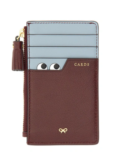Anya Hindmarch Leather Card Holder In Dark Red