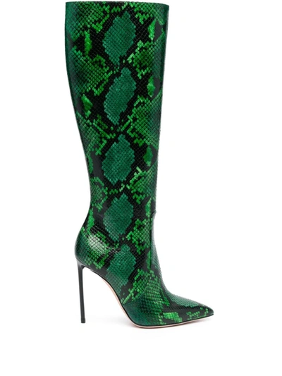 Bally Snakeskin-print Leather Boots In Green