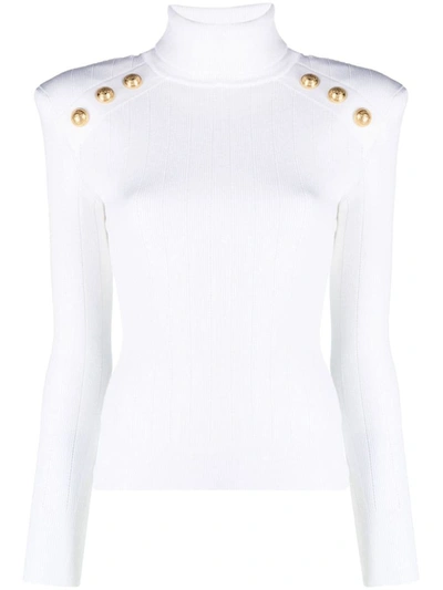 Balmain Gold Embossed Buttons Jumper In White