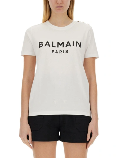 Balmain Logo Print T-shirt In White