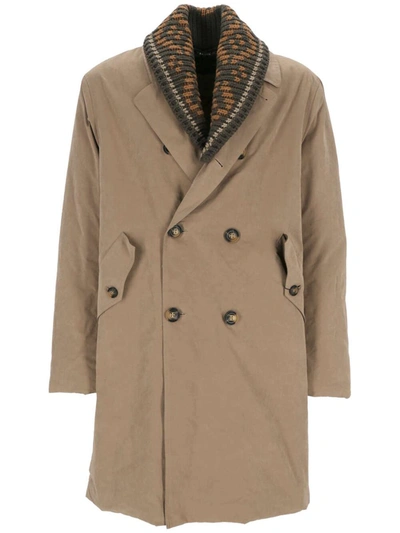 Bazar Deluxe Detachable-collar Double-breasted Coat In Beige