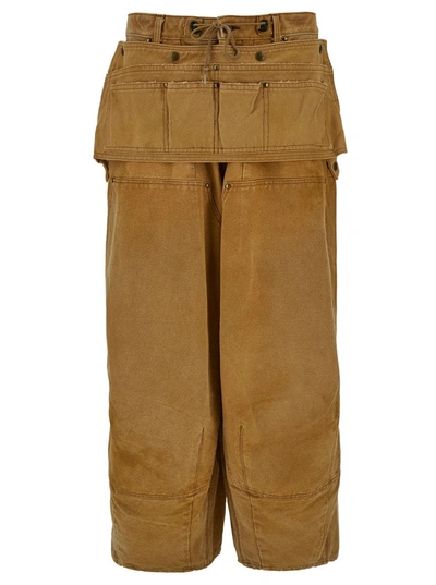 Needles Beige Jeans With Apron Detail And Logo Patch In Cotton Denim Man In Brown