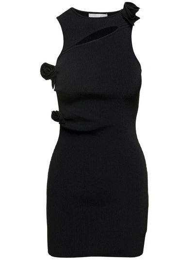 Coperni Black Asymmetric Flower Knit Minidress With Cut-out N Viscosa Stretch Woman