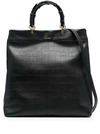 JIL SANDER BLACK CROCO EMBOSSED TOTE BAG WITH BAMBOO HANDLES IN LEATHER WOMAN