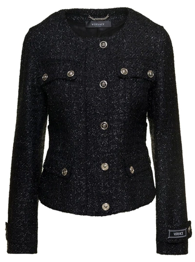 Versace Lurex Tweed Jacket In Black