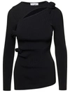 COPERNI BLACK RIBBED TOP WITH CUT-OUT AND ROSE APPLIQUES IN STRETCH VISCOSE WOMAN