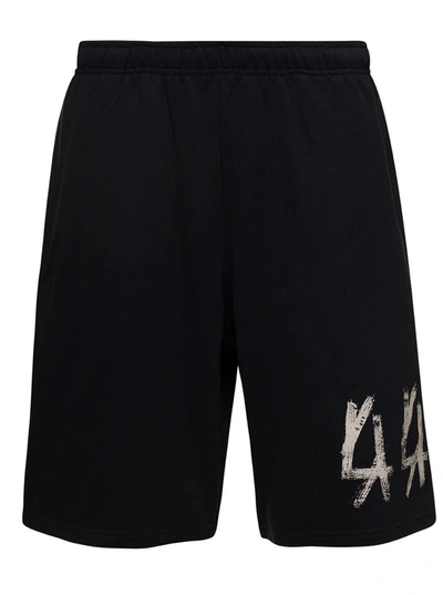 M44 Label Group Black Shorts With Logo Print In Cotton Man