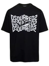 DSQUARED2 BLACK T-SHIRT WITH SHARK AND LOGO PRINT IN COTTON MAN