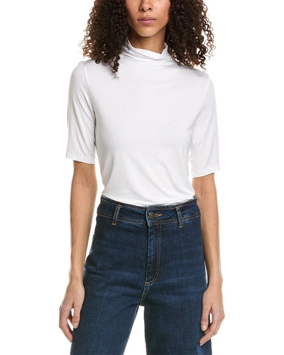 Vince Easy Elbow-sleeve Funnel Neck Top In White