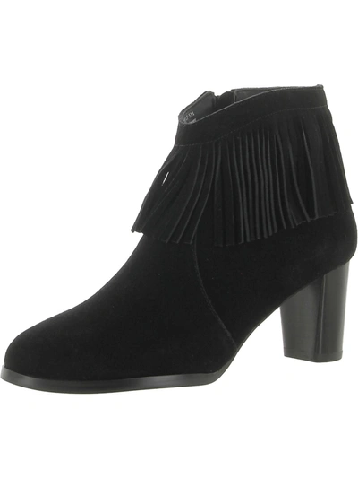 David Tate Misty Womens Leather Fringe Ankle Boots In Black