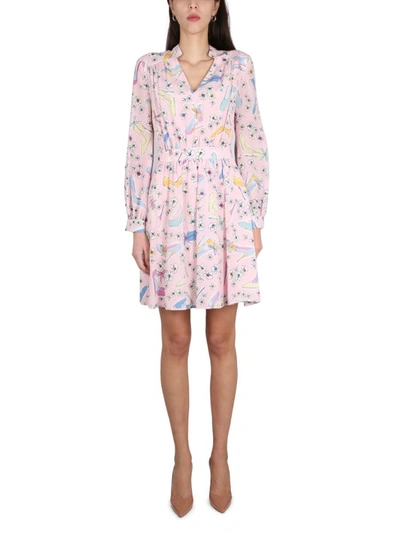 Boutique Moschino Floral-print Long-sleeved Mini Dress In Pink