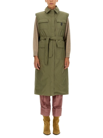 Brunello Cucinelli Taffeta Trench Coat In Military Green