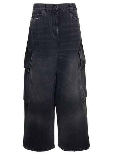 Palm Angels Bw Wide Denim Parachute In Black