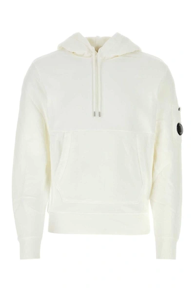 C.p. Company Logo-patch Sleeve Hoodie In White