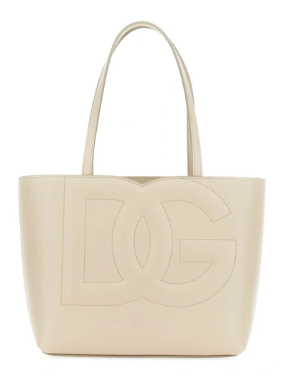 Dolce & Gabbana 'dg Logo' Small White Shopper In Leather Woman