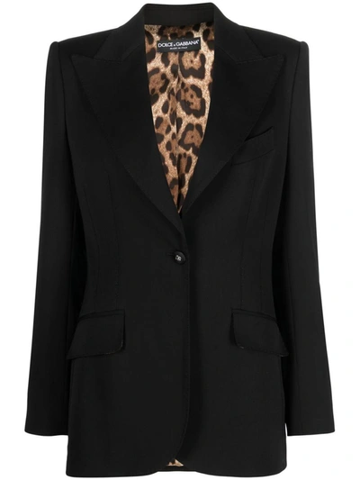 Dolce & Gabbana Black Single-breasted Blazer With Animalier Lining In Nero