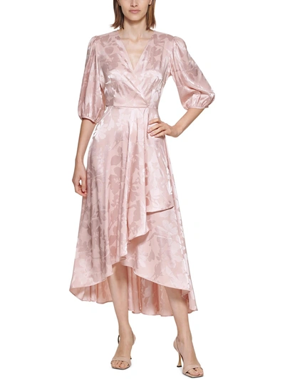 Calvin Klein Womens Satin Tea-length Wrap Dress In Gold