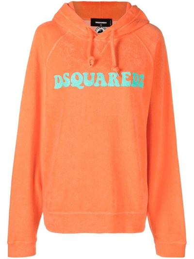 Dsquared2 Logo Cotton Hoodie In Orange