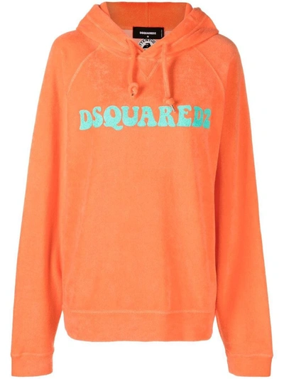 Dsquared2 Logo印花长袖连帽衫 In Orange