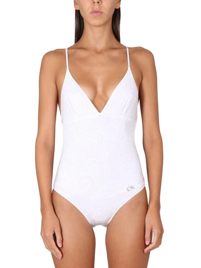 Etro One Piece Swimsuit With Logo In White