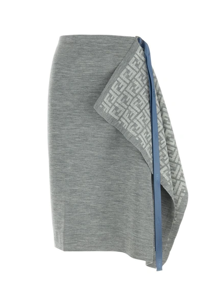 Fendi Asymmetrical Hem Midi Skirt In Grey